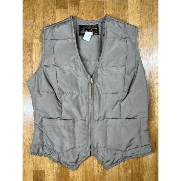 Vintage 70s Eddie Bauer Quilted Goose Down Hunting Puffer Vest Small Tan - Picture 1 of 4